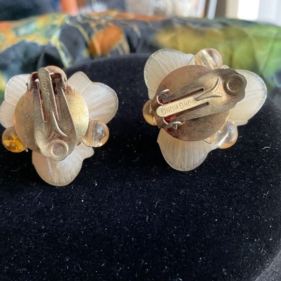 16" Double Strand Tulip 2 part Bead Choker Necklace and Clip Earrings Peach - Picture 2 of 7